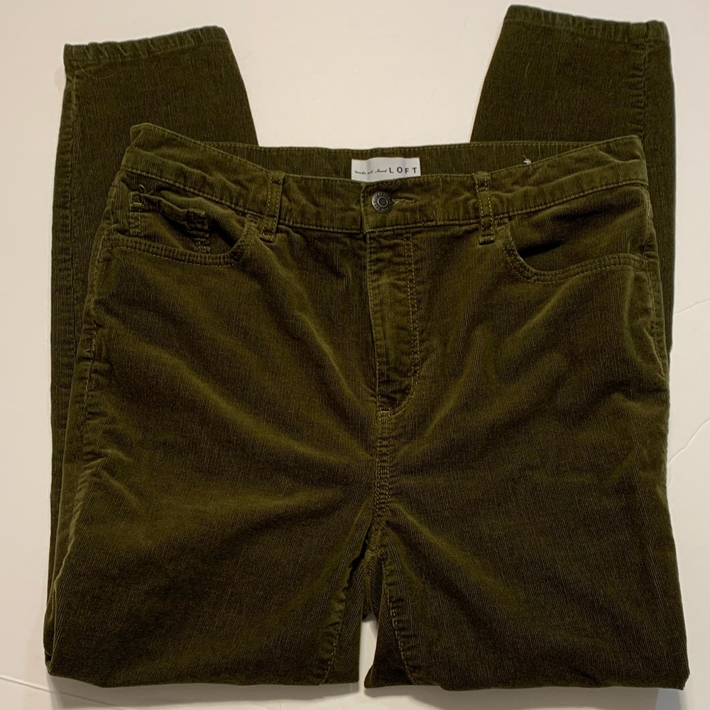 Olive Green Corduroy PantsLoft size 10 high waist skinny - Picture 1 of 6